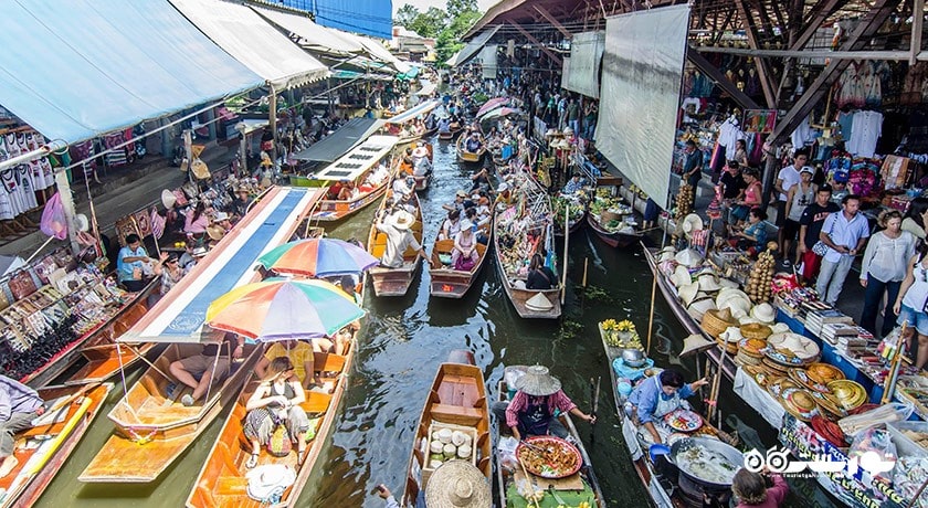 مرکز خرید بازار شناور دامنون سادواک شهر تایلند کشور بانکوک