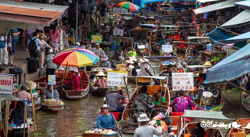 مرکز خرید بازار شناور دامنون سادواک شهر تایلند کشور بانکوک