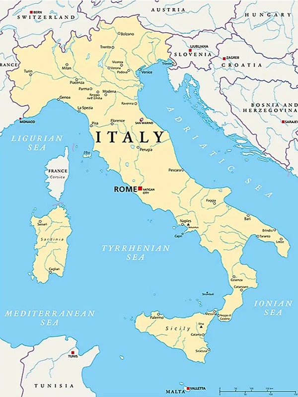 ایتالیا یکی از کشورهای میان قاره ای گسسته