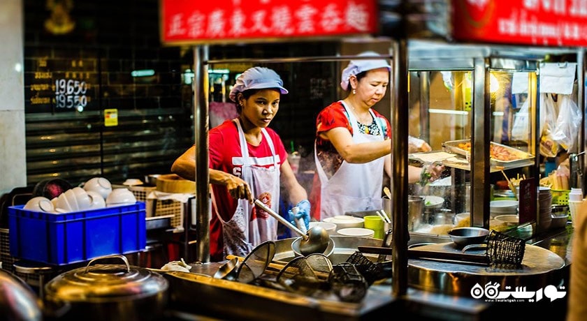 سرگرمی غذای خیابانی در بانکوک شهر تایلند کشور بانکوک