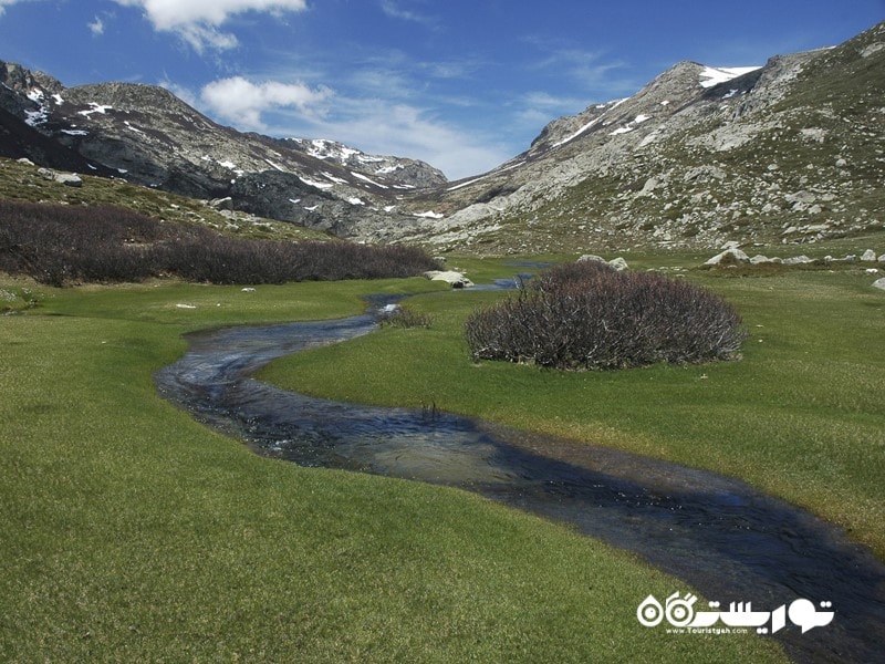 نهری پر پیچ و خم در کوهپاییه مونت رِنُزو (Monte Renoso)